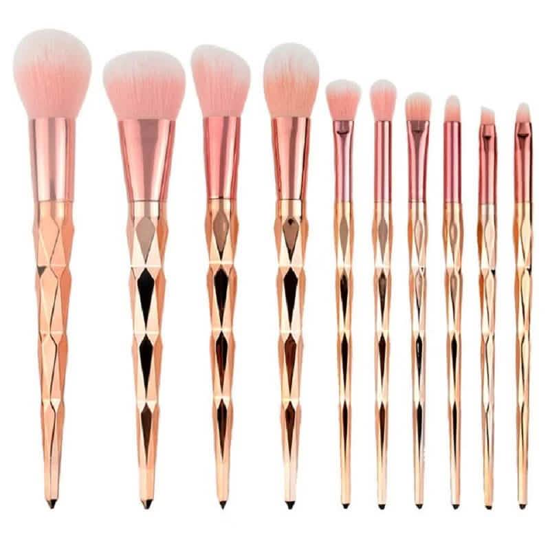 10-Piece: Unicorn Makeup Brush Rose Gold Diamond Handle Set