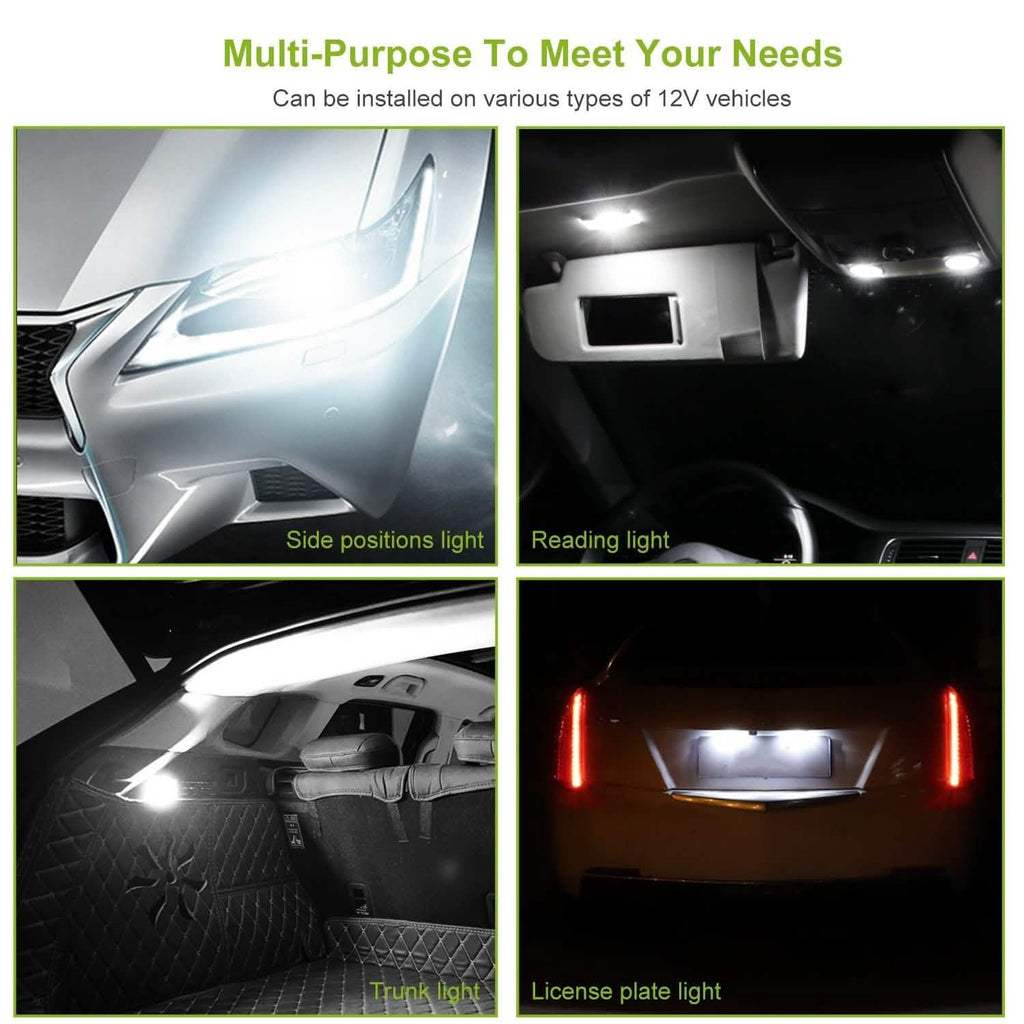 10-Piece: Xenon White Wedge Base LED Bulbs