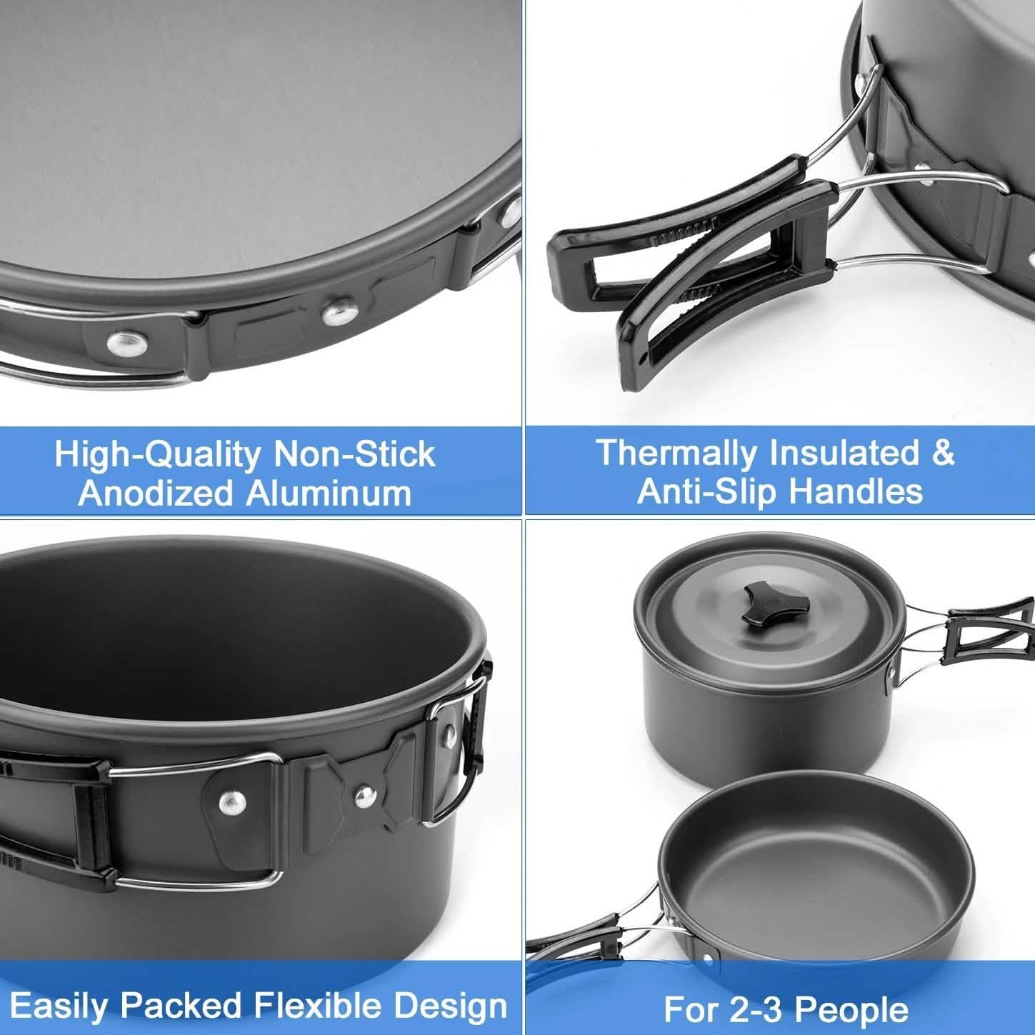 10-Pieces: ODOLAND Camping Cookware Mess Kit