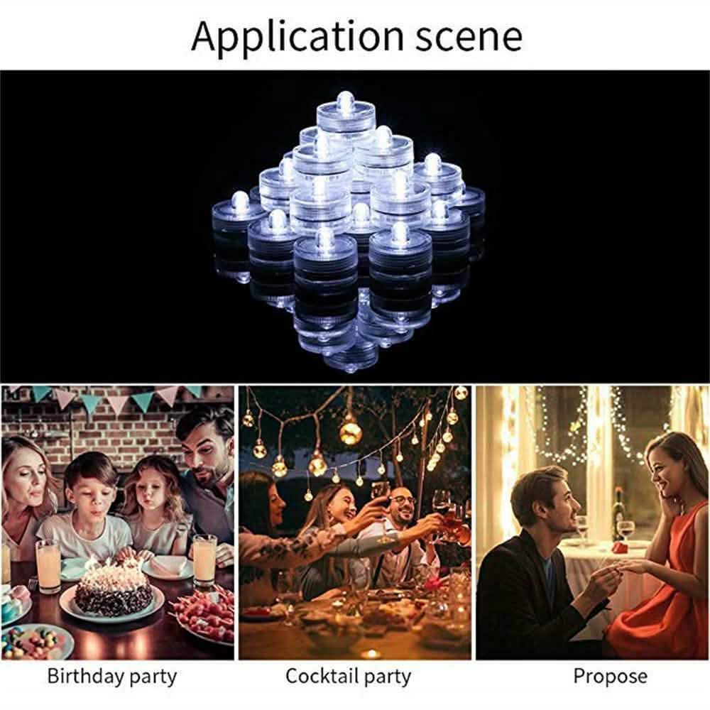 10-Pieces: Warm White Submersible Waterproof LED Tea Lights Flameless Candles