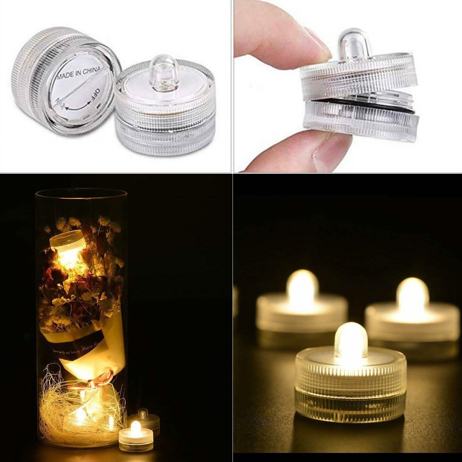 10-Pieces: Warm White Submersible Waterproof LED Tea Lights Flameless Candles