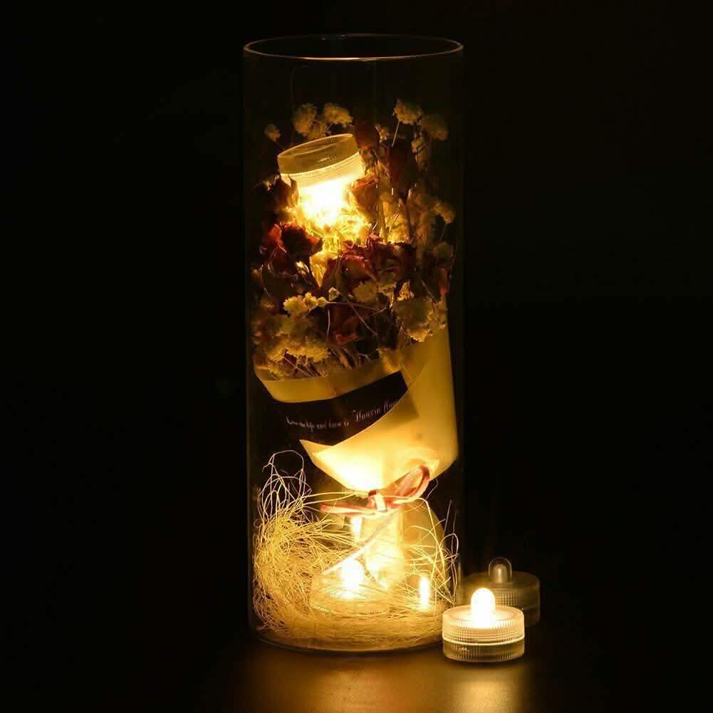 10-Pieces: Warm White Submersible Waterproof LED Tea Lights Flameless Candles