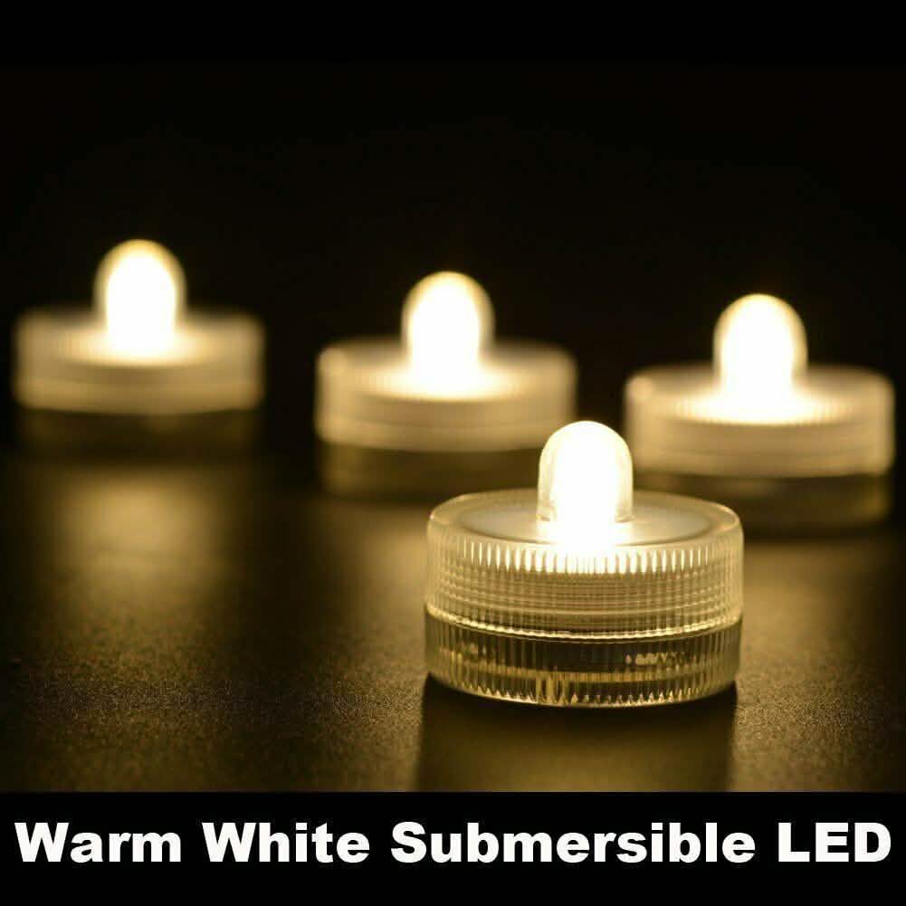 10-Pieces: Warm White Submersible Waterproof LED Tea Lights Flameless Candles