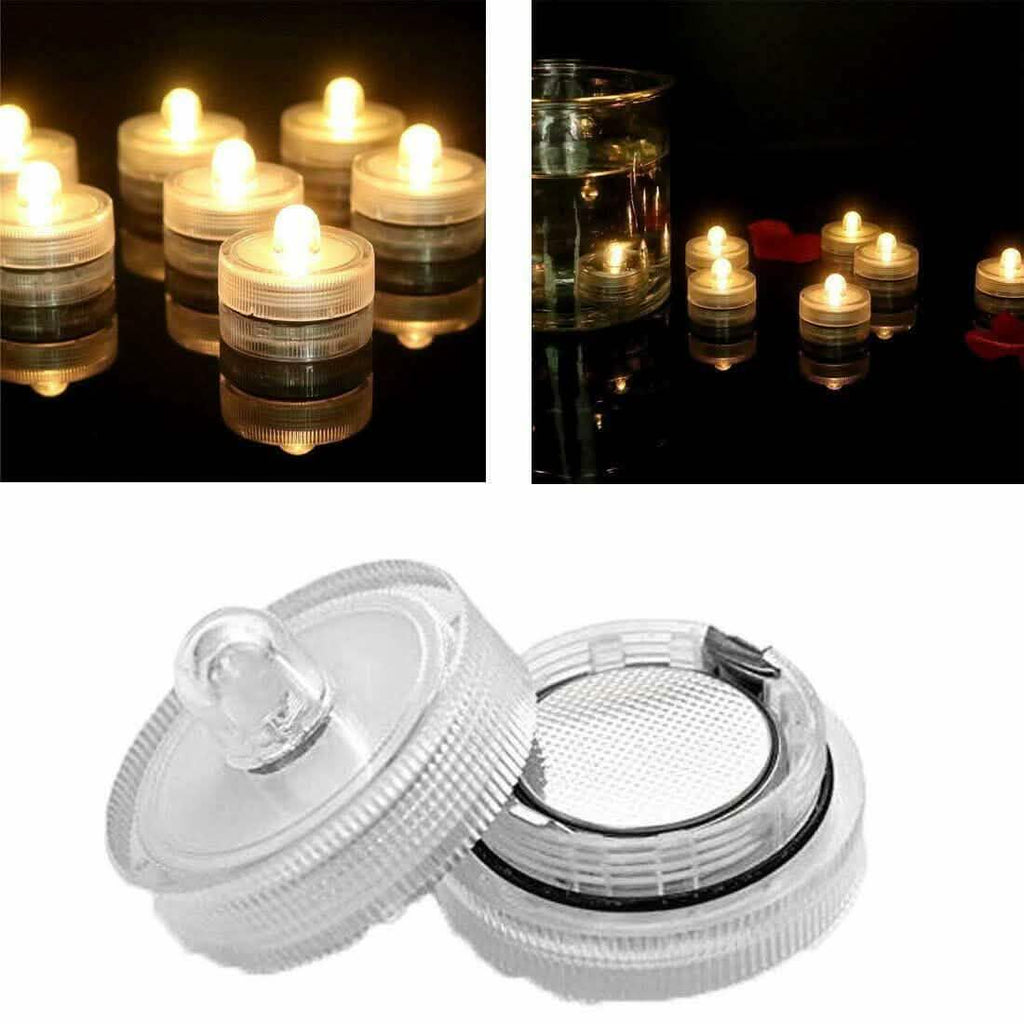 10-Pieces: Warm White Submersible Waterproof LED Tea Lights Flameless Candles