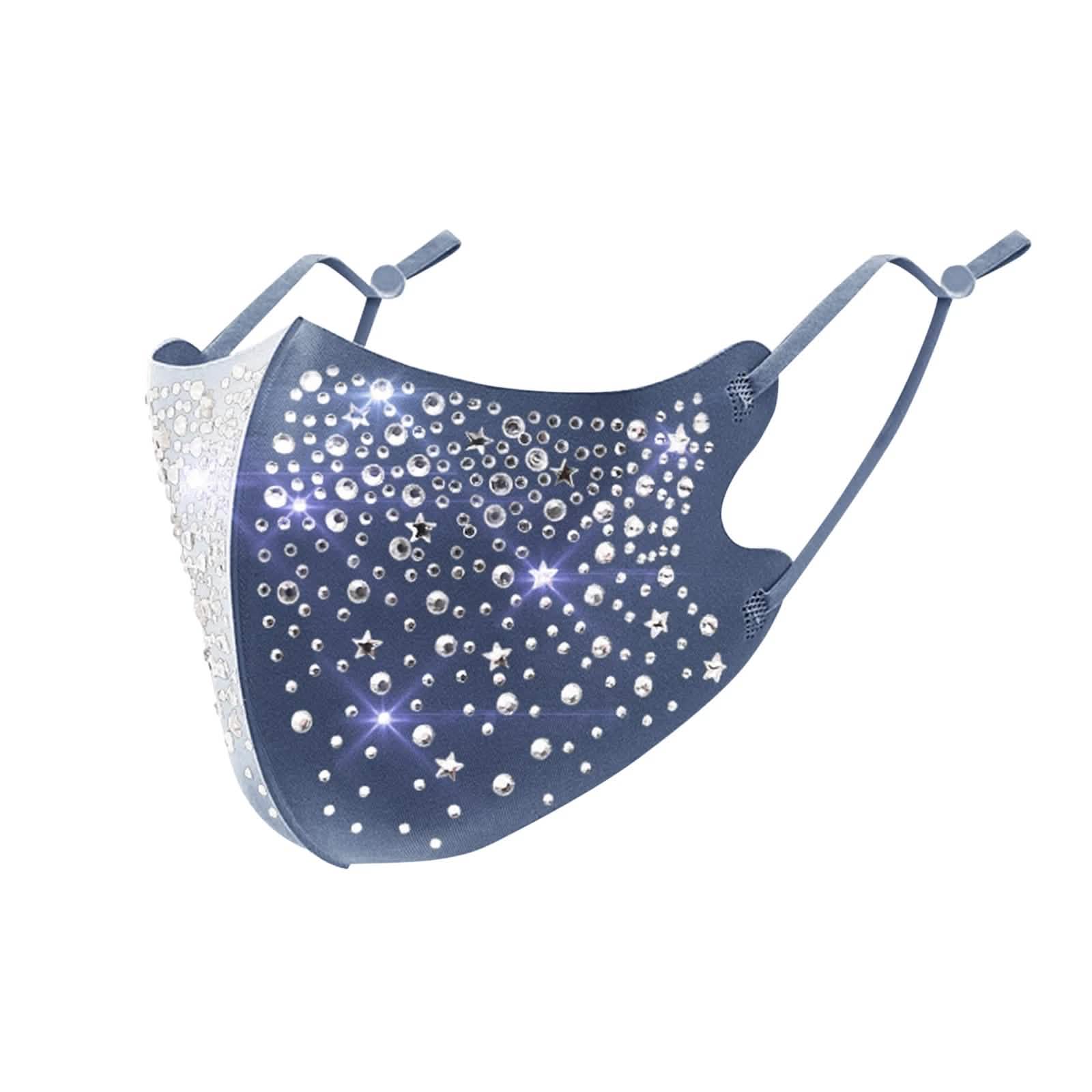 10-Pieces: Women's Face Mask Golden Metal Diamond Water Crystal Color