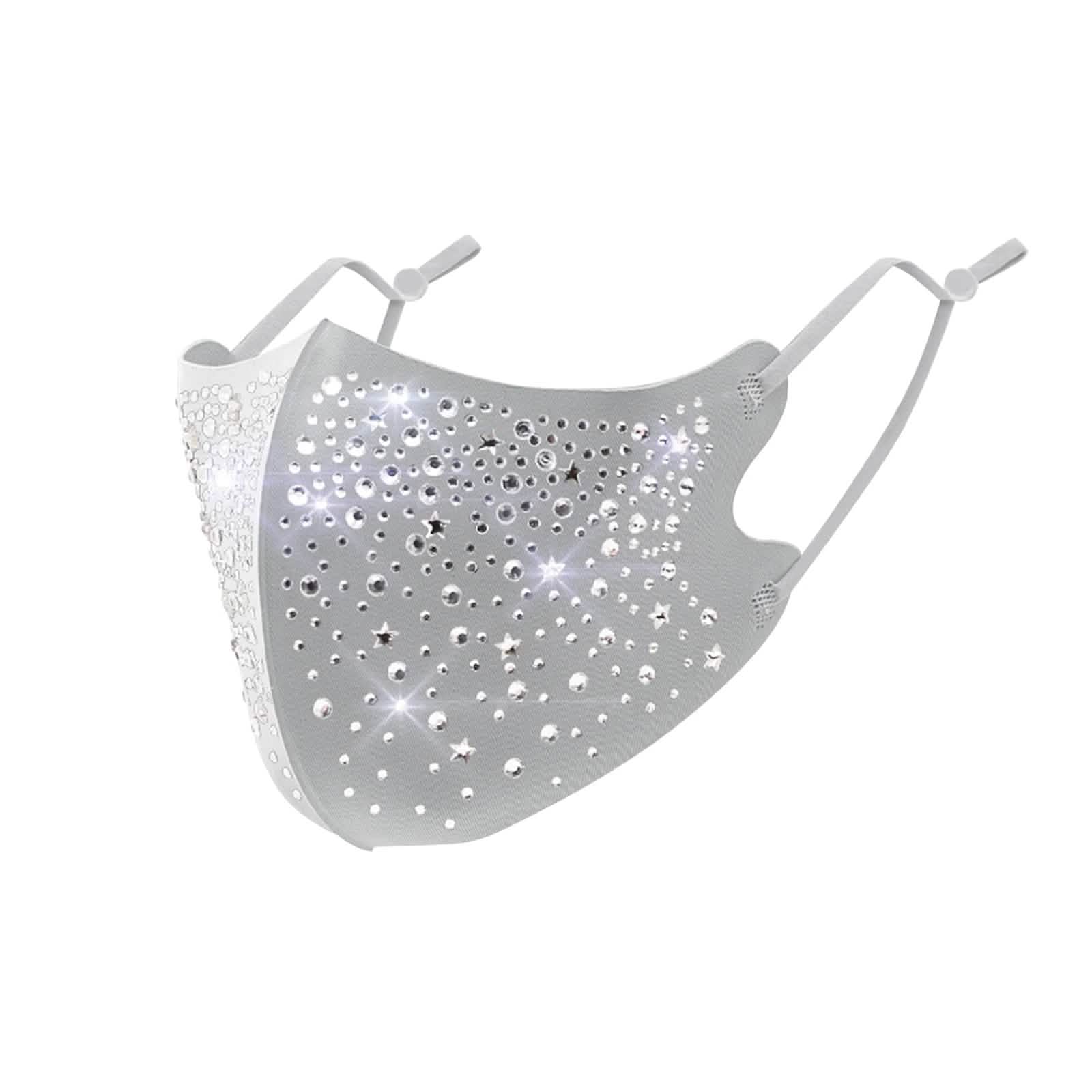 10-Pieces: Women's Face Mask Golden Metal Diamond Water Crystal Color