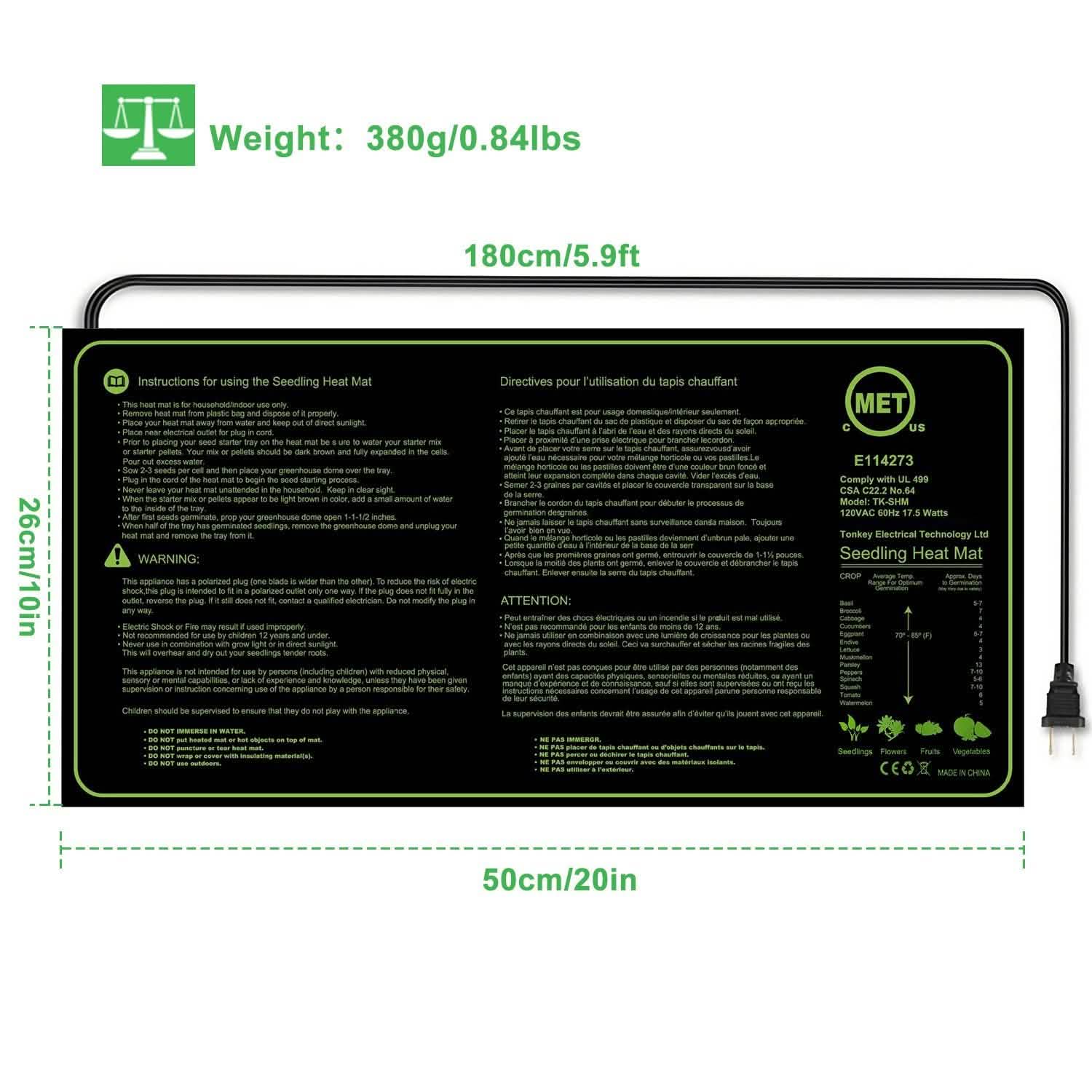 10" x 20" Seedling Heat Mat for Seed Germination