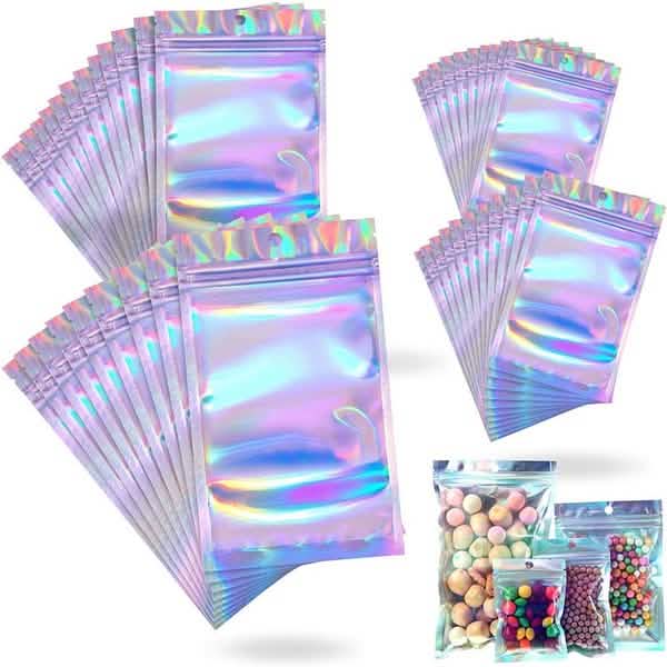 100-Pack: Resealable Holographic Foil Bags