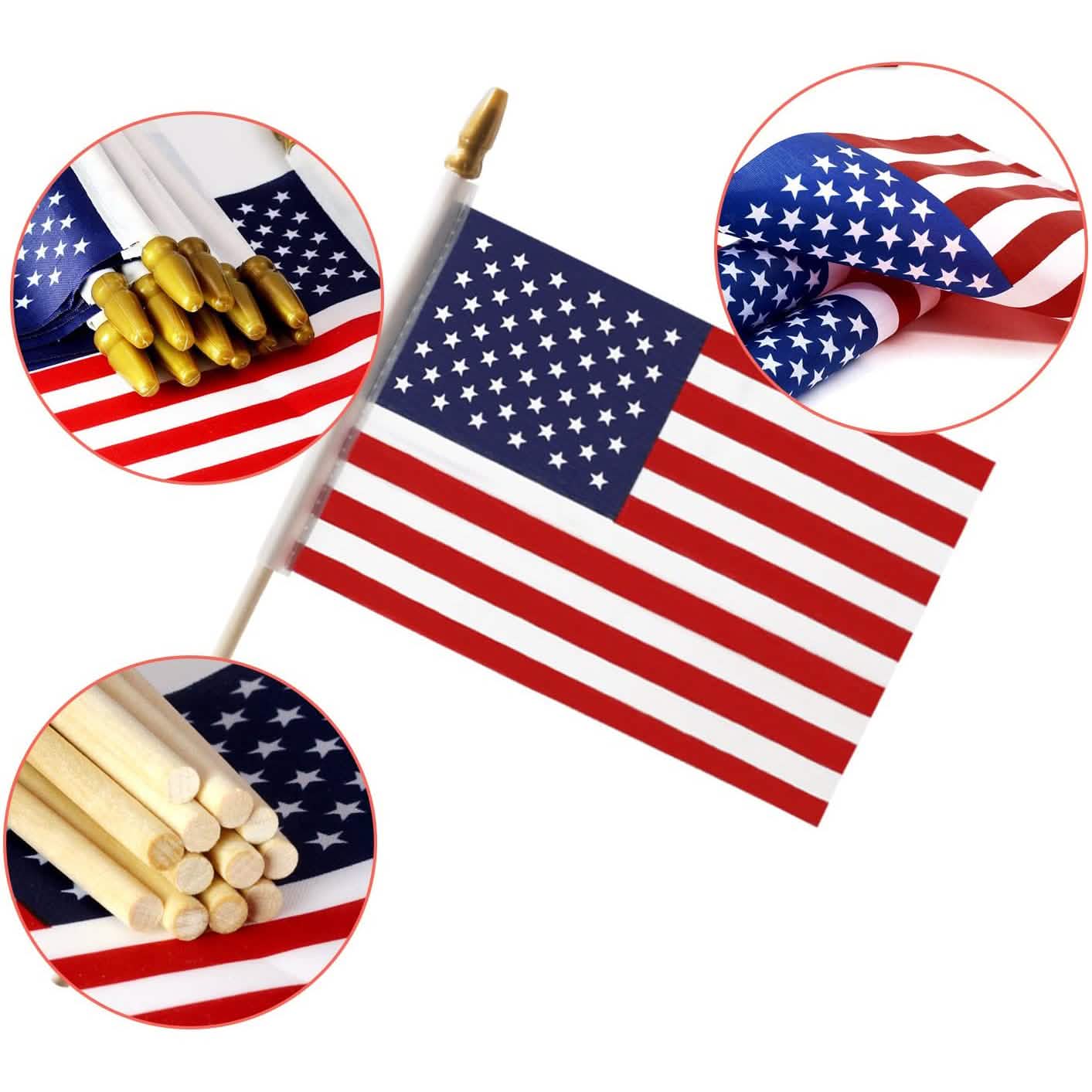 100-Pack: USA 4x6 in Wooden Stick Flag