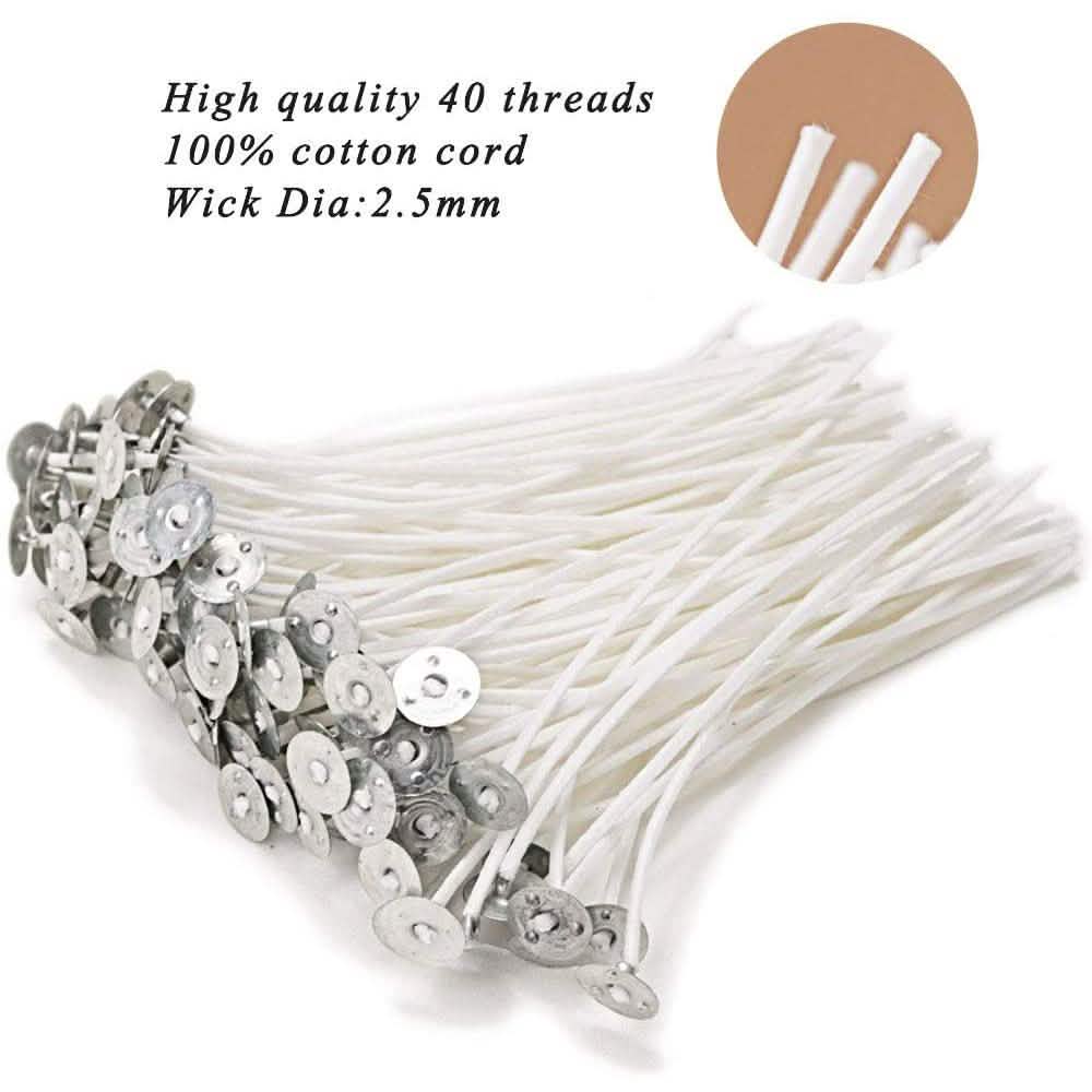 100-Piece: EricX Light Cotton Candle Wick 6" Pre-Waxed for Candle Making