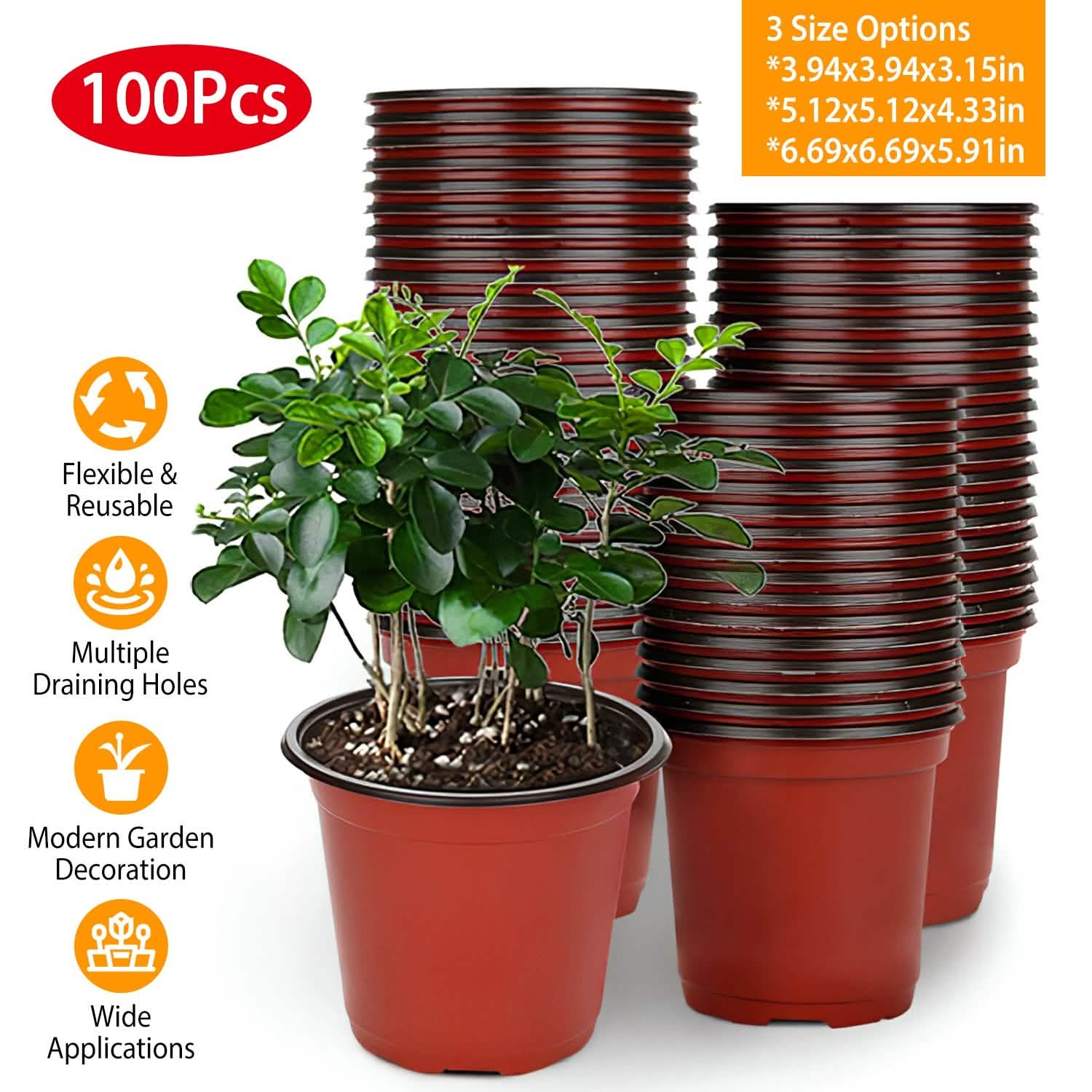 100-Piece: Plastic Plant Nursery Pots