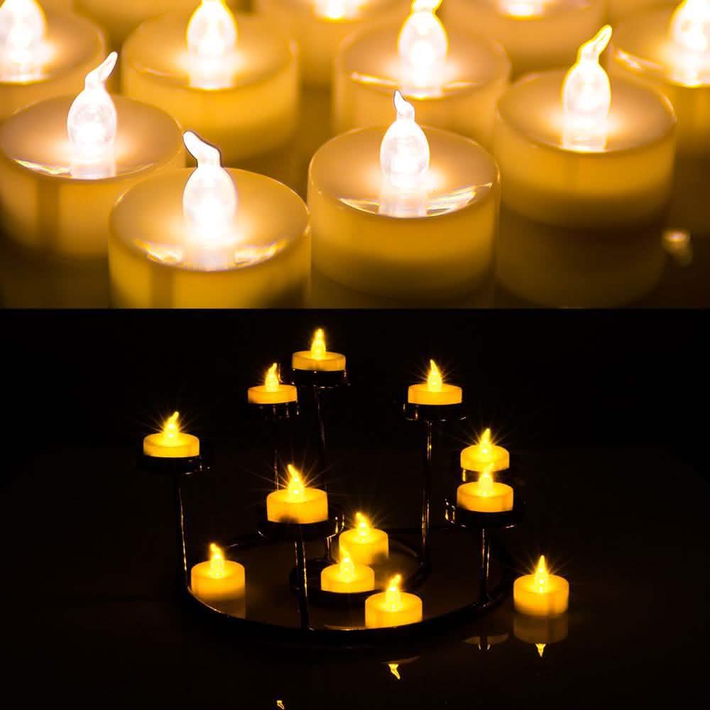 100-Pieces: Amber Yellow LED Tealight Flameless Flickering Candles