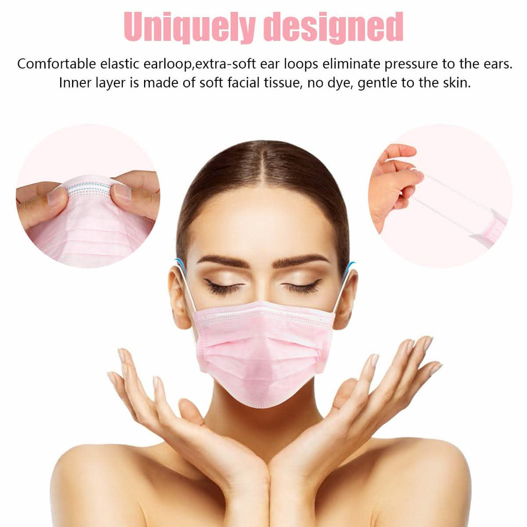 100-Pieces: Disposable 3 Ply Earloop Face Masks