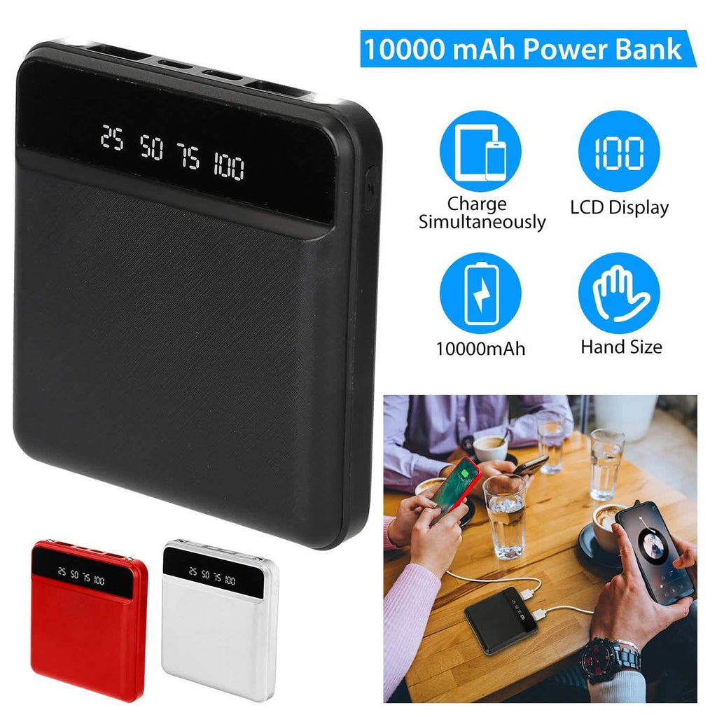 10000 mAh Portable Powerbank Mini with Dual USB Ports LCD Display
