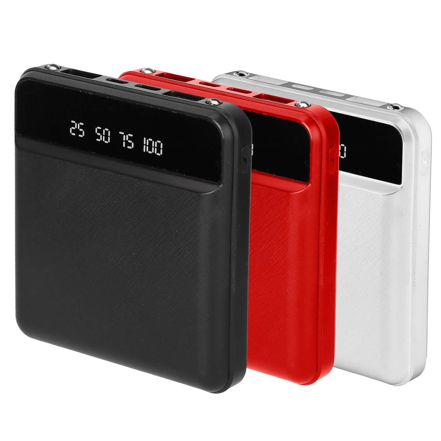 10000 mAh Portable Powerbank Mini with Dual USB Ports LCD Display