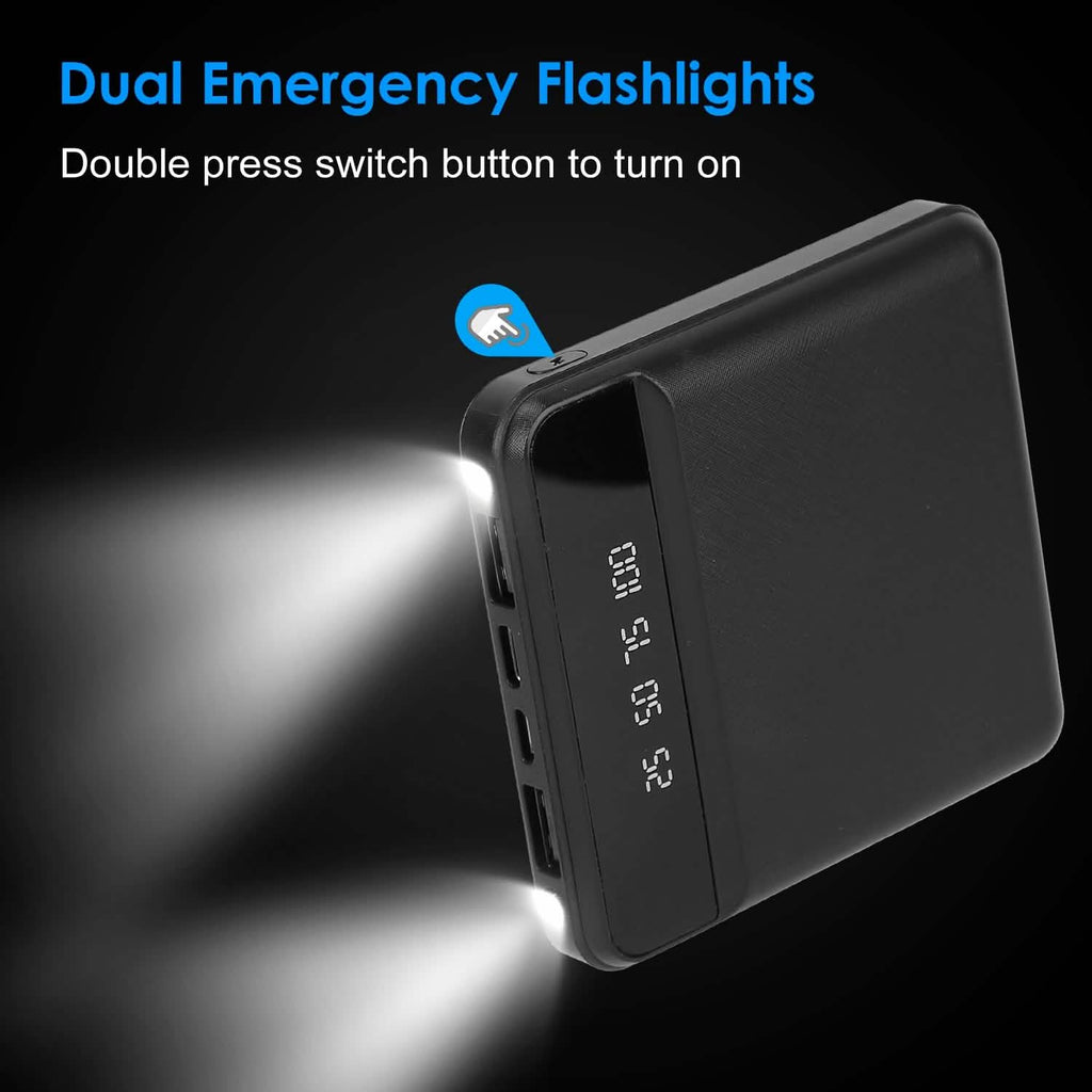 10000 mAh Portable Powerbank Mini with Dual USB Ports LCD Display
