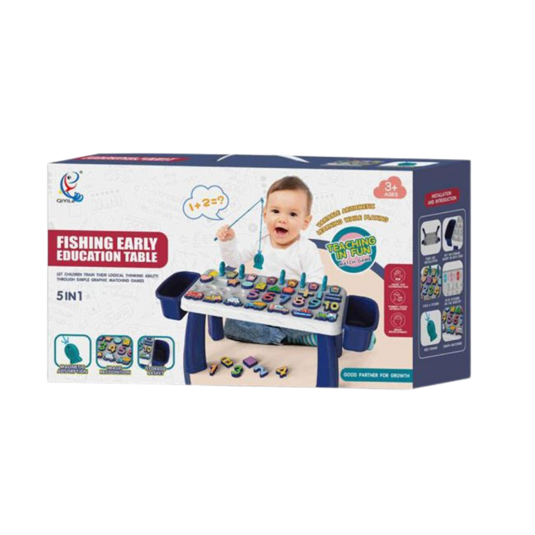 Qiyile 5-in-1 Fishing Early Education Table & Magnetic Game (Blue/White)