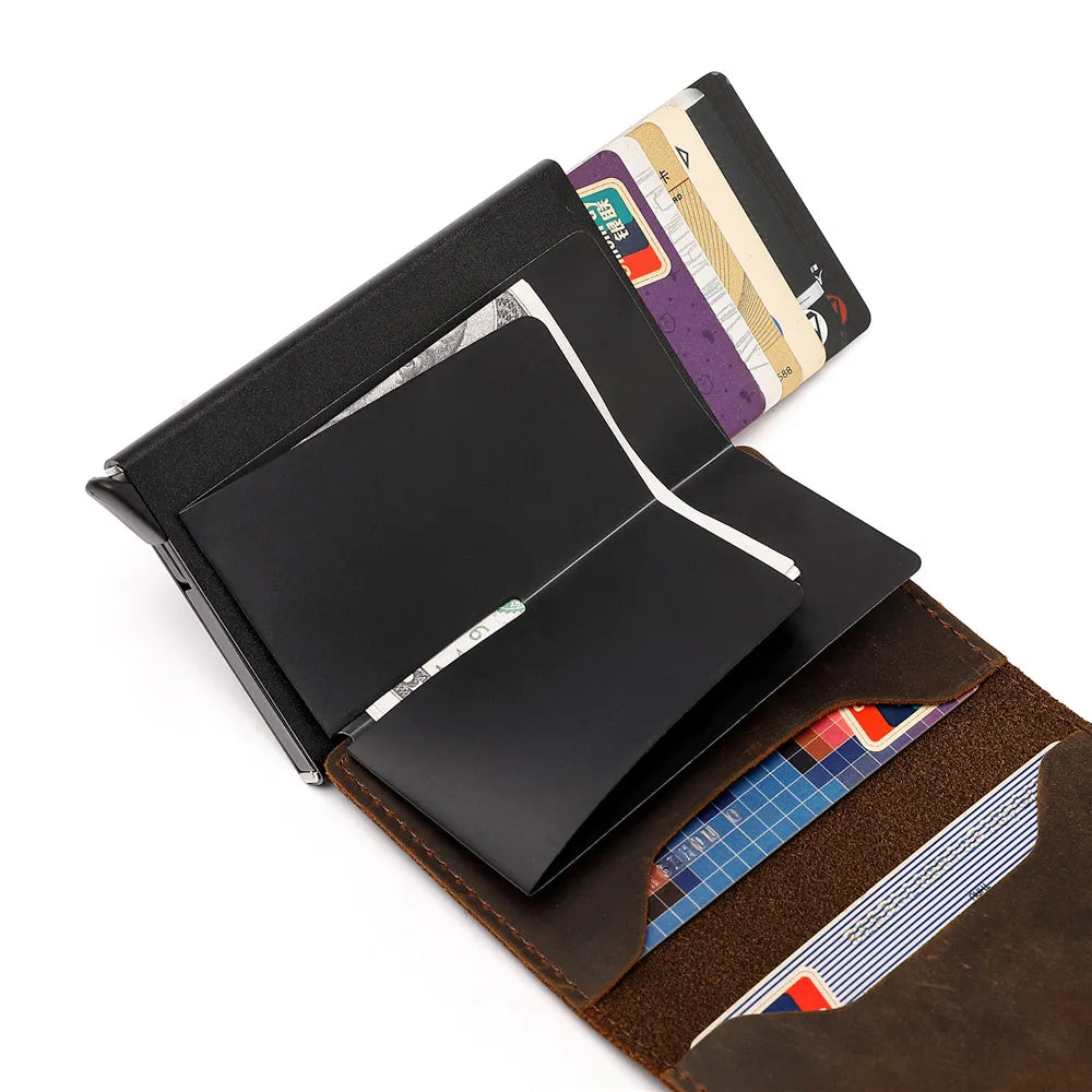 Genuine Leather Wallets For Apple Airtag Case Multi Card Holder Men Wallet Credit Card Holder Vintage Purses With Money Clips