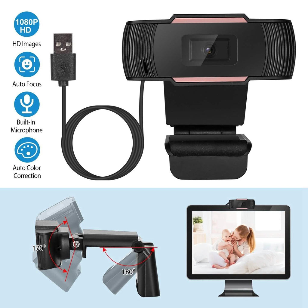 1080P USB Webcam 170 Degree Vertical Adjustment with Clip