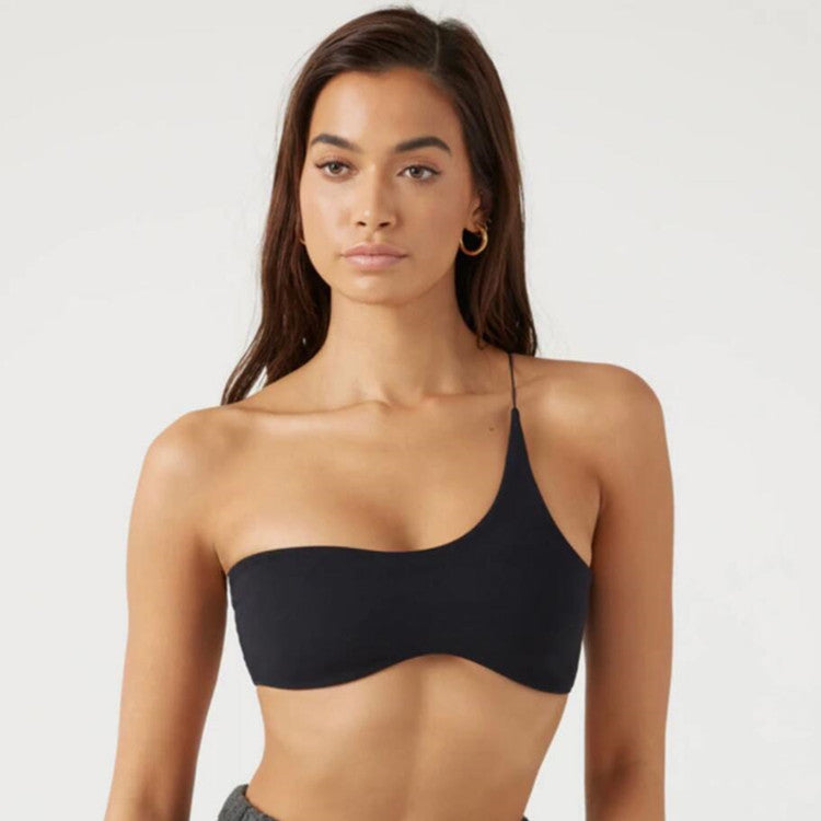 Women Single Shoulder Knot Swimsuit Short Top Swimwear One Shoulder Bikini Stripe Tie Knot Summer Vintage Black Swimsuits Bathing Top Beachwear Separates One Piece Tops