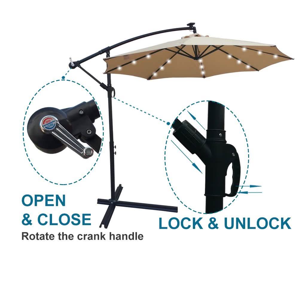 10ft Solar-Powered Patio Umbrella