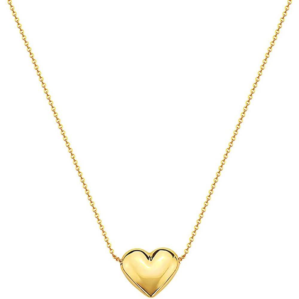 10K Gold Puffed Heart Necklace for Women Adjustable