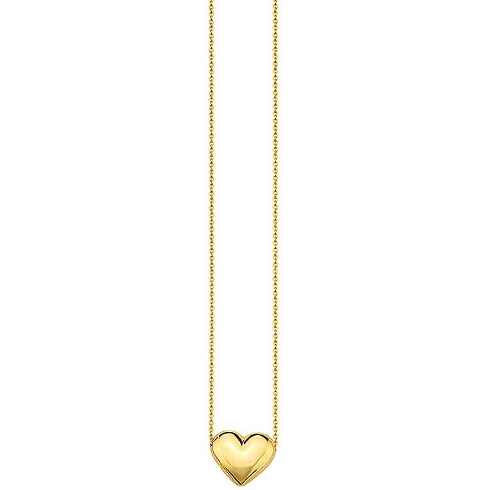 10K Gold Puffed Heart Necklace for Women Adjustable
