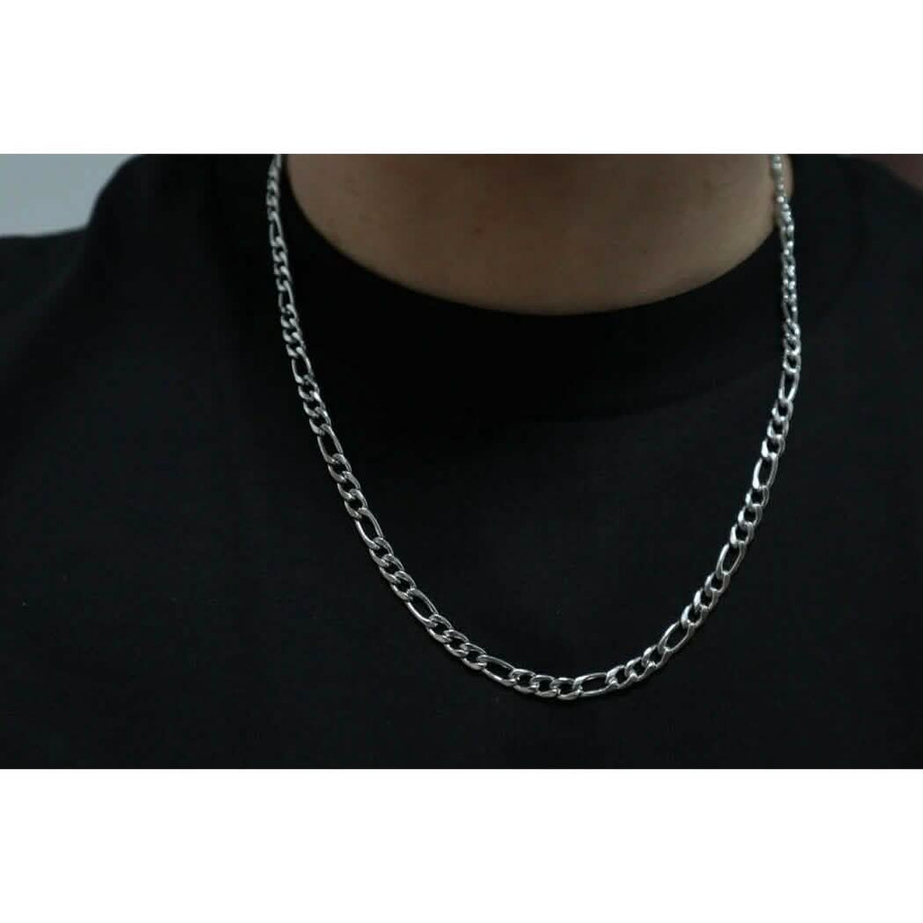 10K Solid White Gold Figaro Chain Necklace