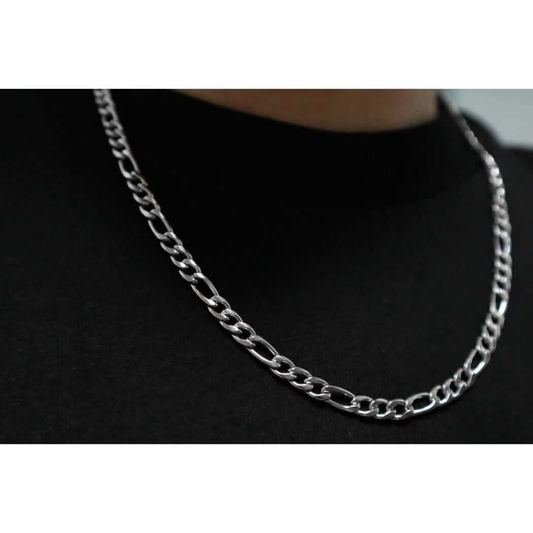 10K Solid White Gold Figaro Chain Necklace