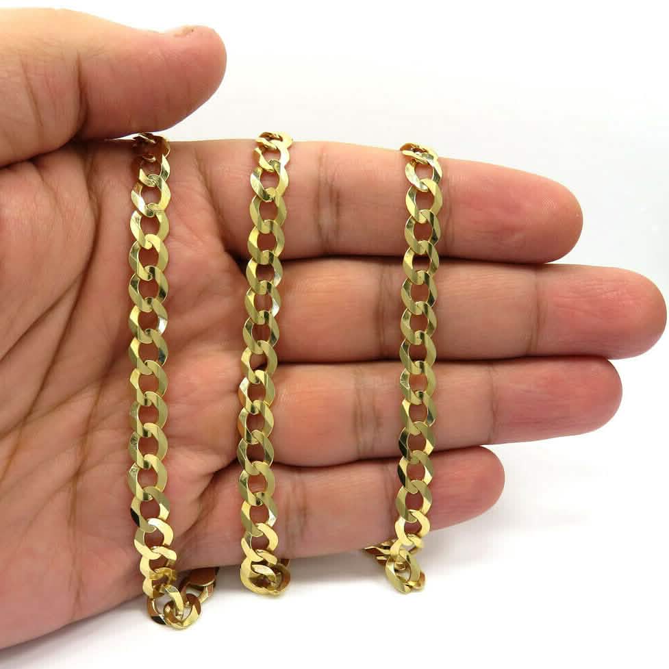 10K Solid Yellow Gold Curb Cuban Link Chain Pendant Necklace 7mm