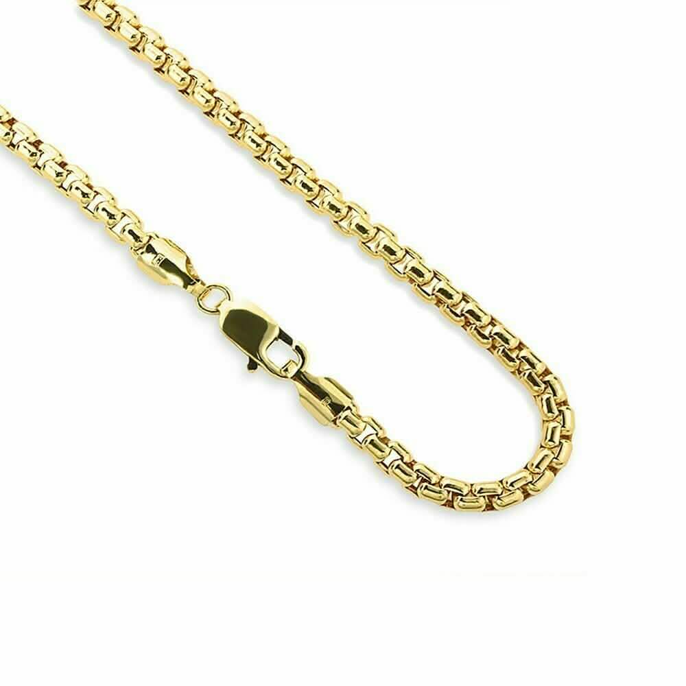 10K Solid Yellow Gold Round Box Chain Necklace - 2.5mm