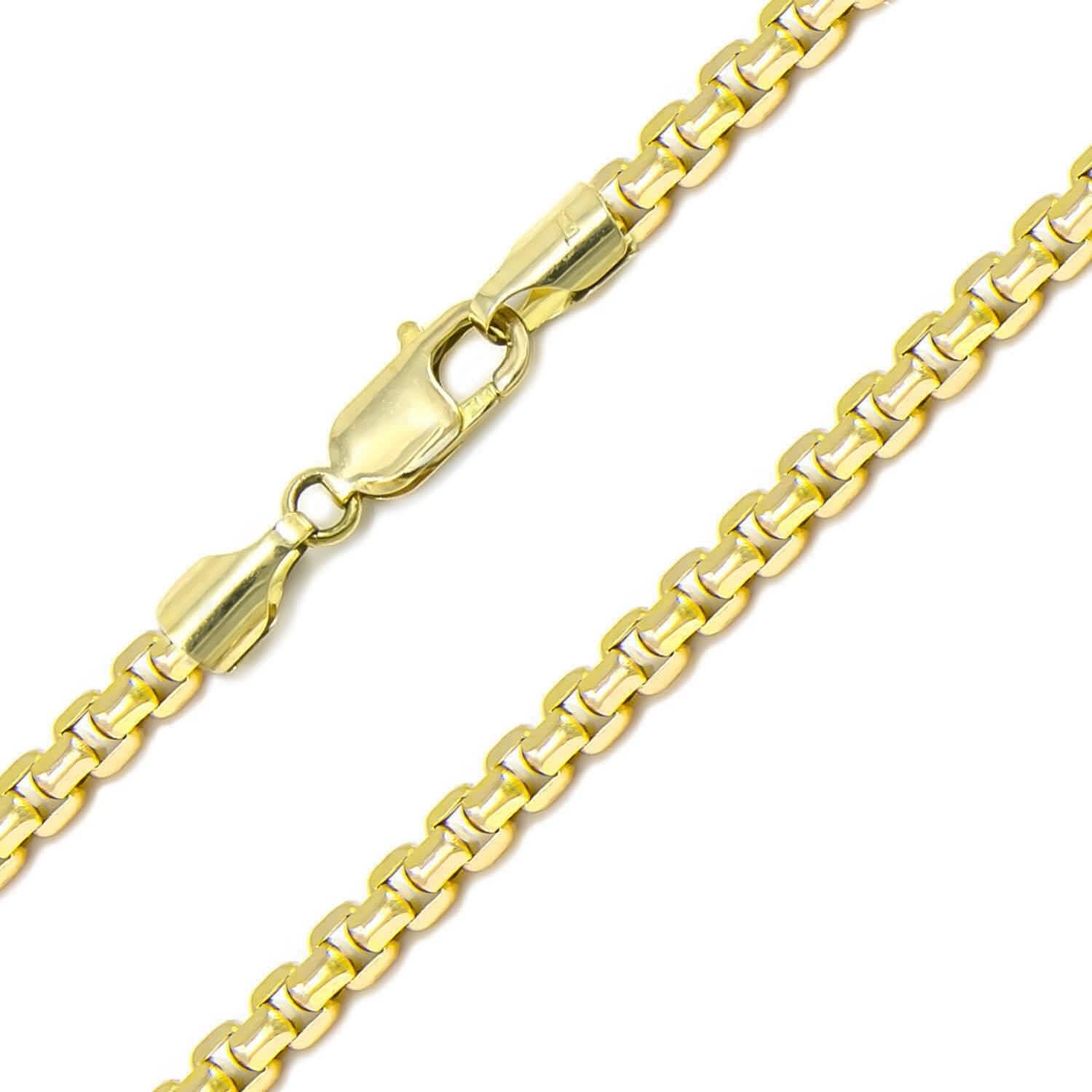 10K Solid Yellow Gold Round Box Chain Necklace - 2.5mm