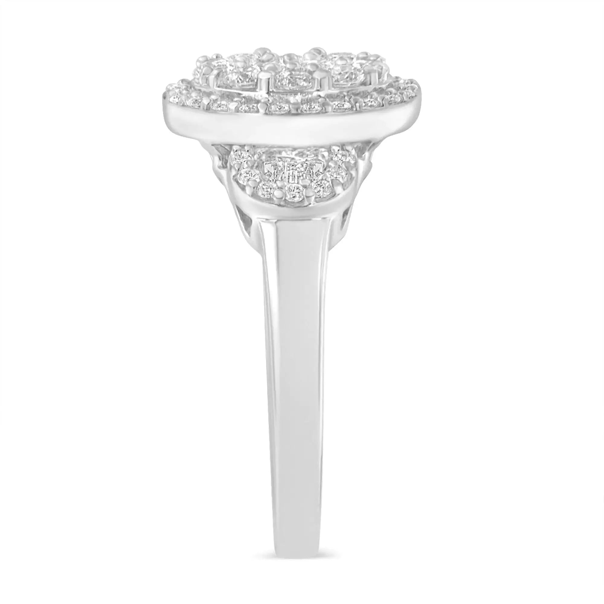 10K White Gold 1.0 Cttw Diamond Oval Cluster with Halo Vintage-Inspired Art Deco Buckle Style Statement Ring (G-H Color, SI1-SI2 Clarity)