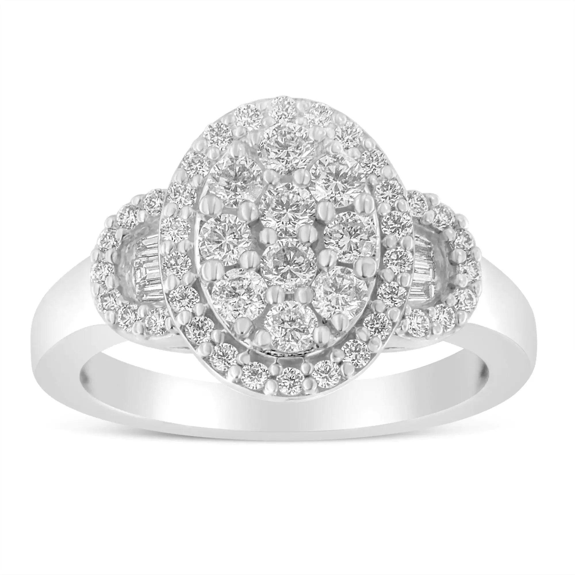 10K White Gold 1.0 Cttw Diamond Oval Cluster with Halo Vintage-Inspired Art Deco Buckle Style Statement Ring (G-H Color, SI1-SI2 Clarity)