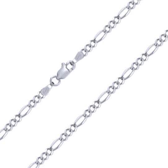 10K White Gold Men Women 2.5mm Solid Figaro Chain Pendant Necklace
