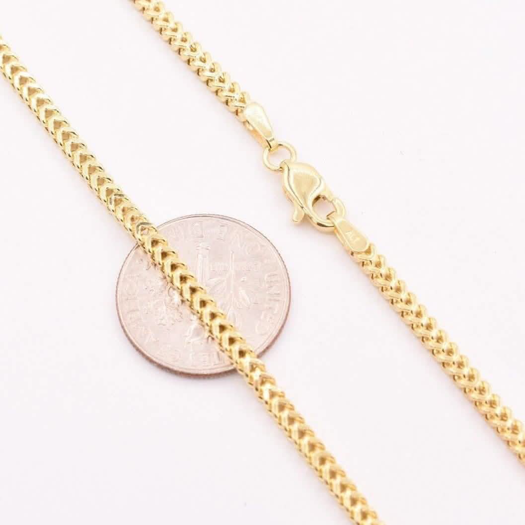 10K Yellow Gold 2MM Wheat Franco Box Chain Pendant Necklace