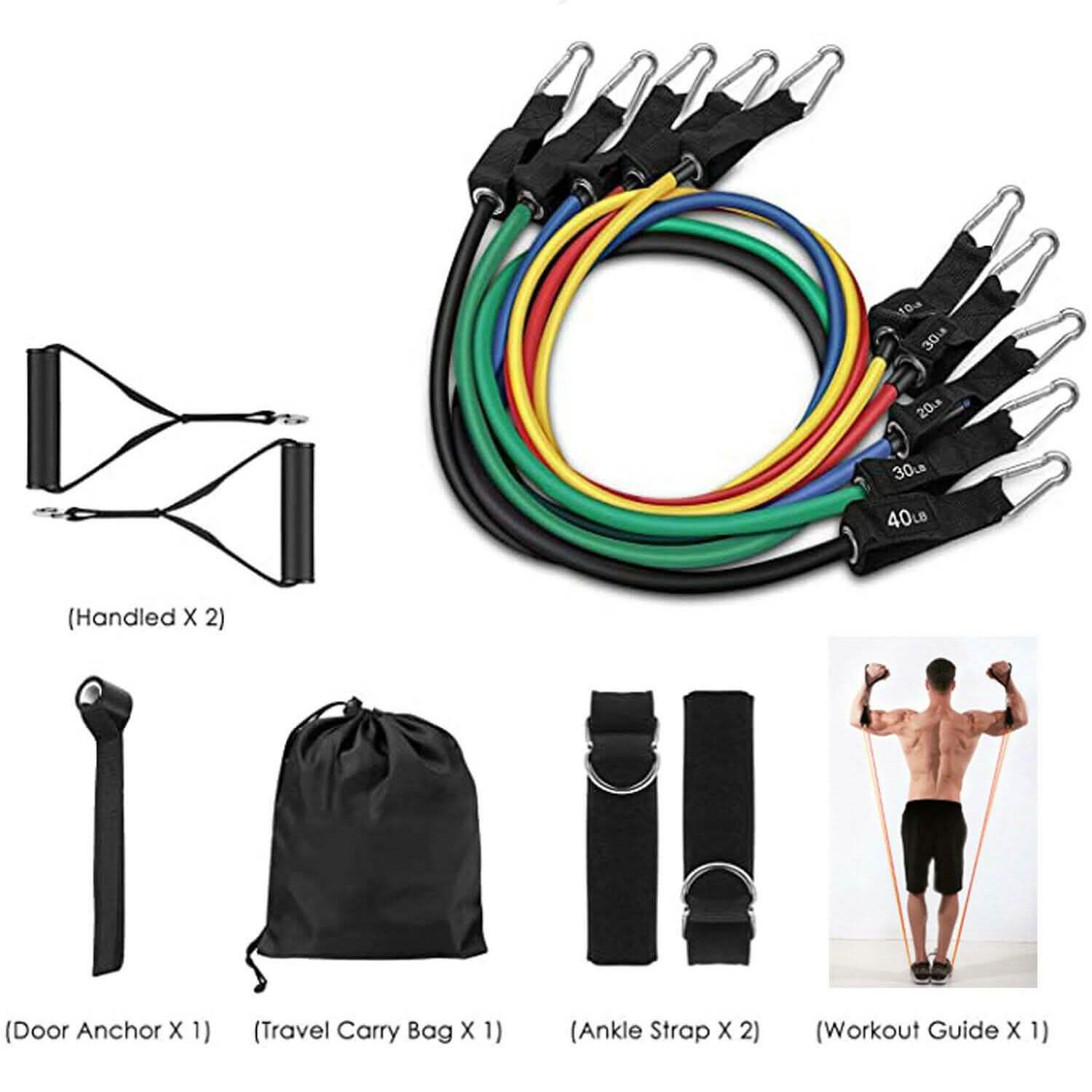 11-Piece Set: Gym Pull Rope Exercise Resistance Bands