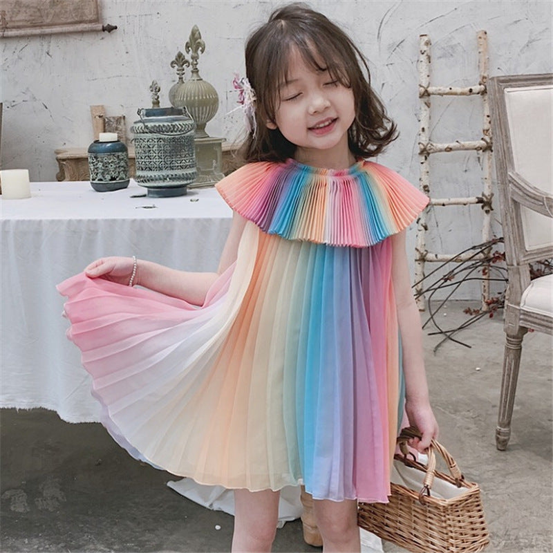 Girl's Rainbow Pleated Princess Dress