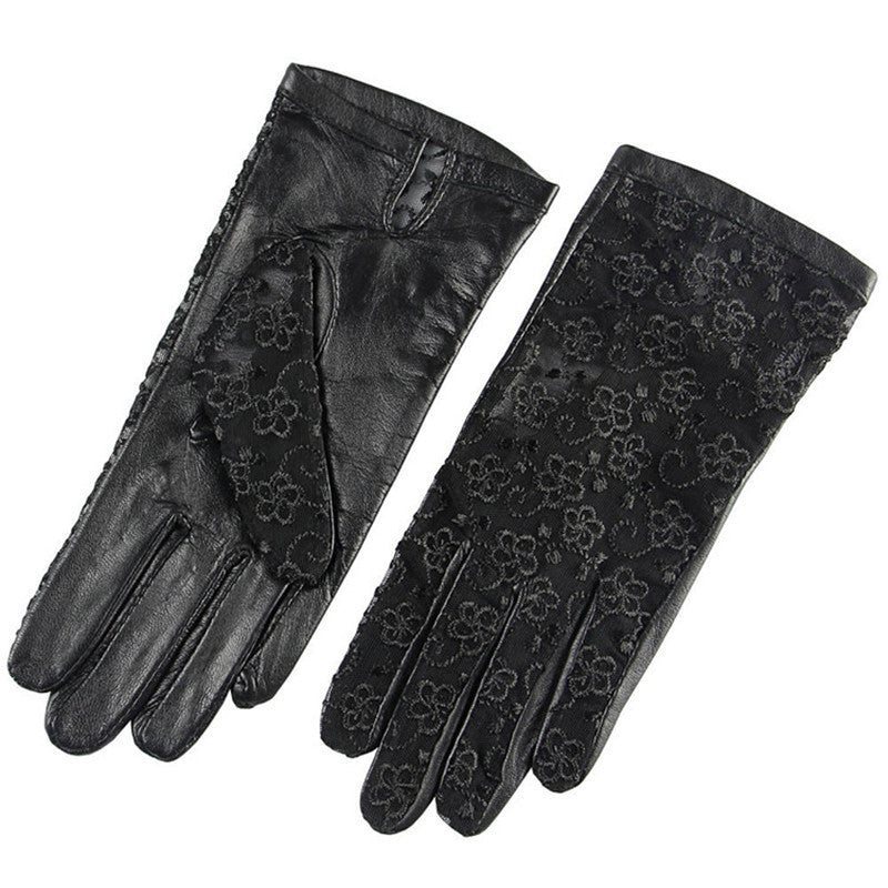 Non-slip driving lace sunscreen leather gloves