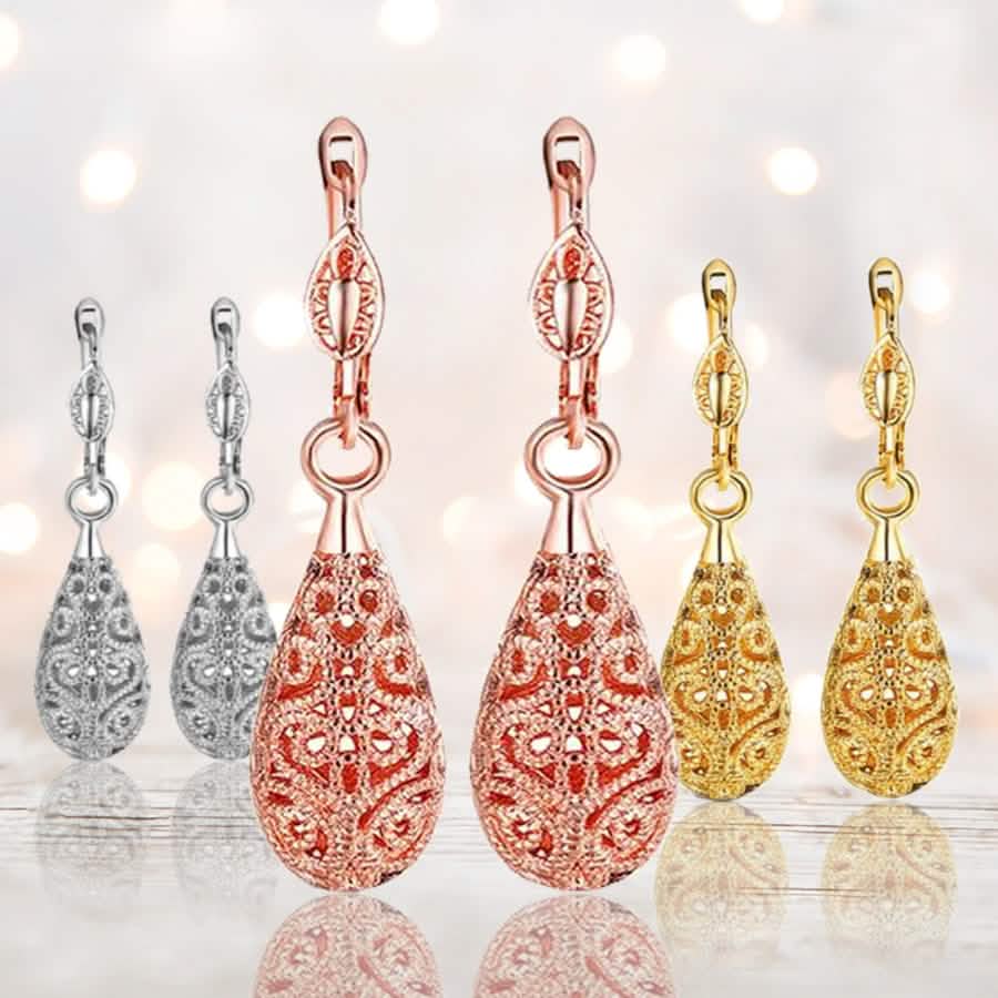 18K Gold Laser Cut Filigree Drop Earrings - Assorted Colors