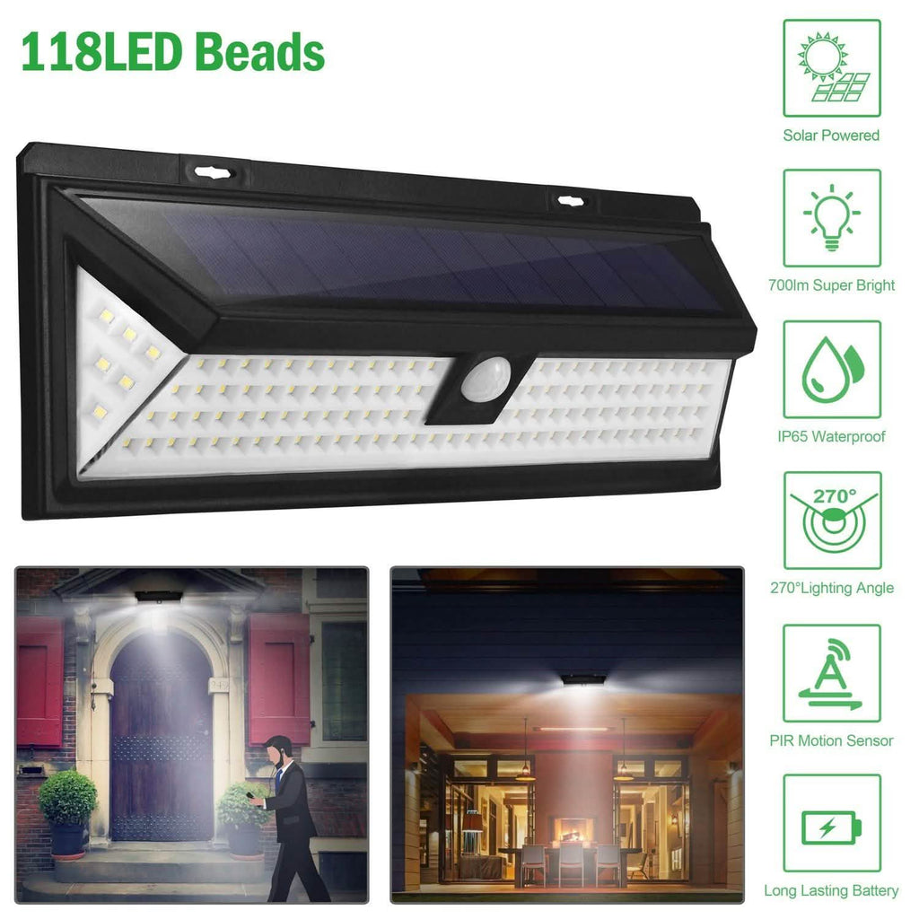 118 LEDs Solar Wall Light Outdoor Motion Sensor Lamp