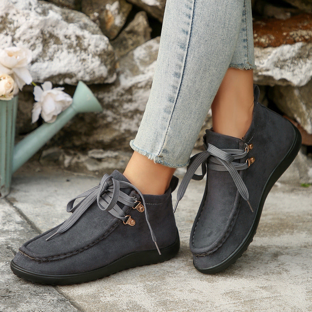 Lace-up Suede Single Shoes for Women Thick Sole Cloth Shoes