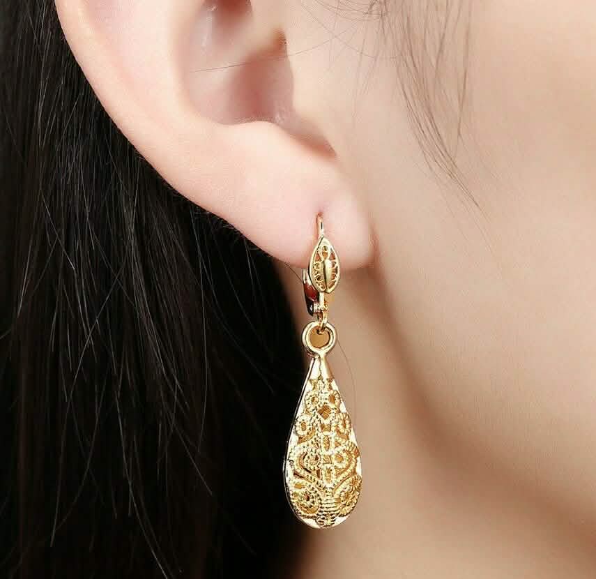 18K Gold Laser Cut Filigree Drop Earrings - Assorted Colors