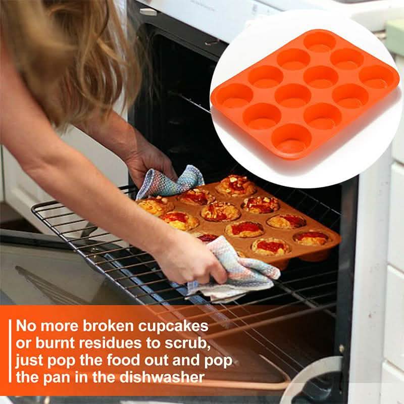 12 Cup Non-Stick Cupcakes Muffin Baking Pan Silicone Mold