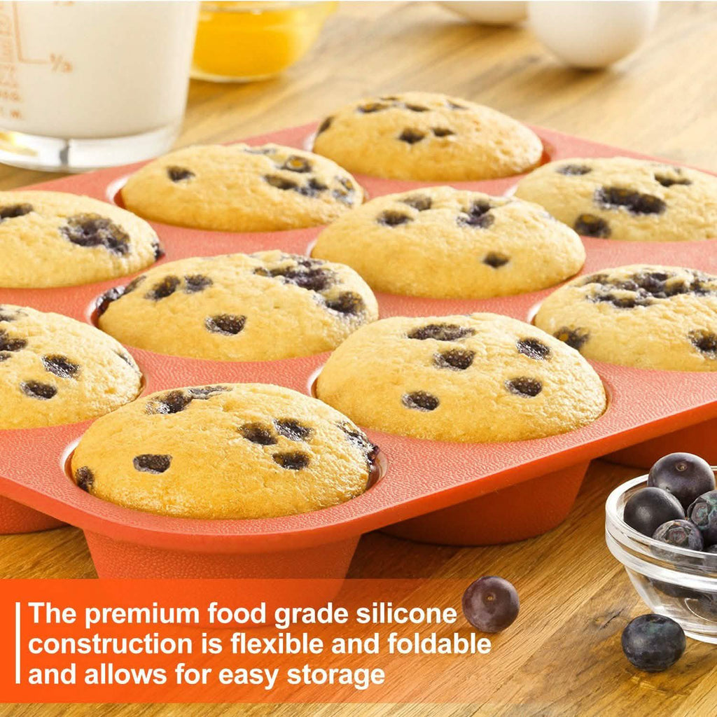 12 Cup Non-Stick Cupcakes Muffin Baking Pan Silicone Mold