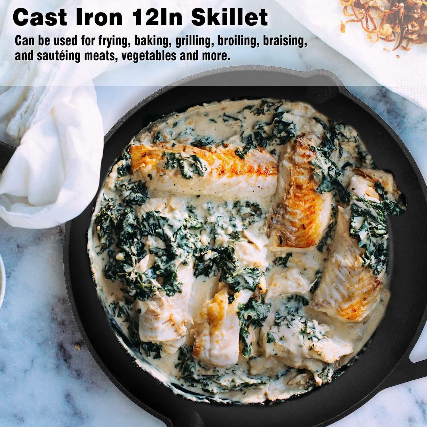 12 Inch Pre-Seasoned Cast Iron Skillet Oven Safe Cookware