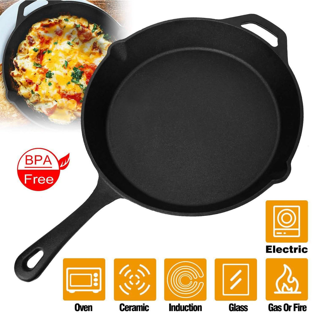 12 Inch Pre-Seasoned Cast Iron Skillet Oven Safe Cookware