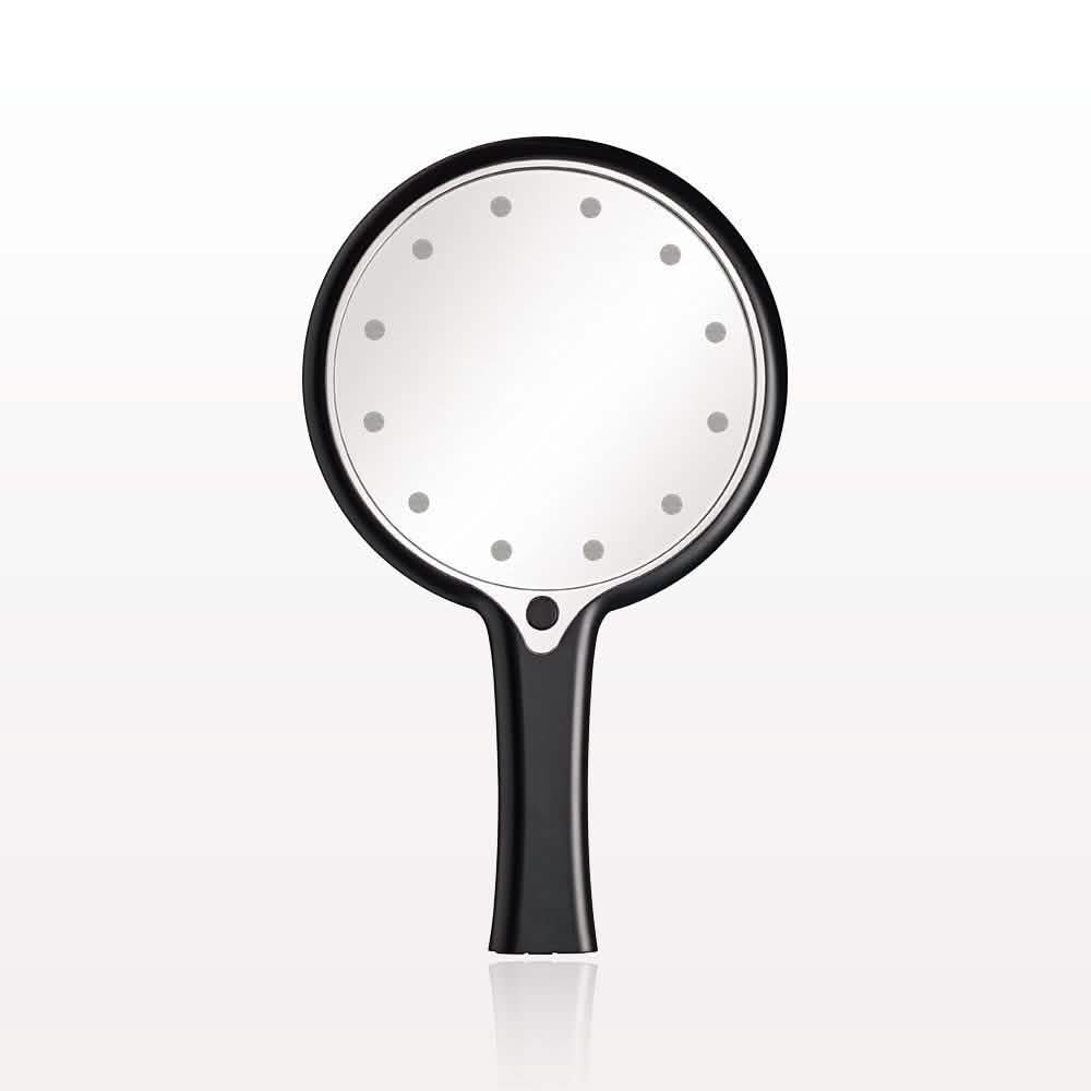 12 LED Lighted Hand Held Cosmetic Mirror, Black