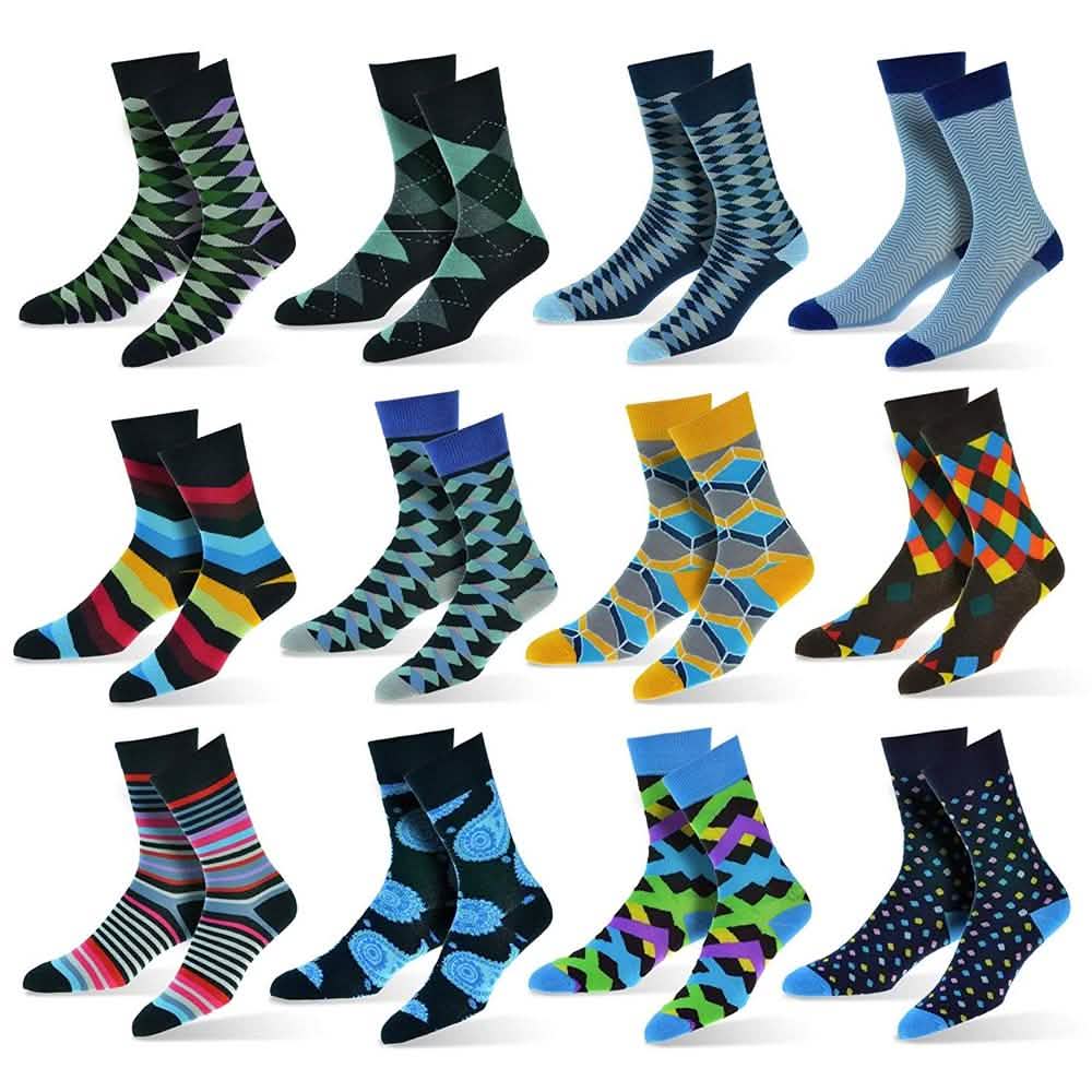 12-Pack: Cotton Fashion Patterned Men's Socks