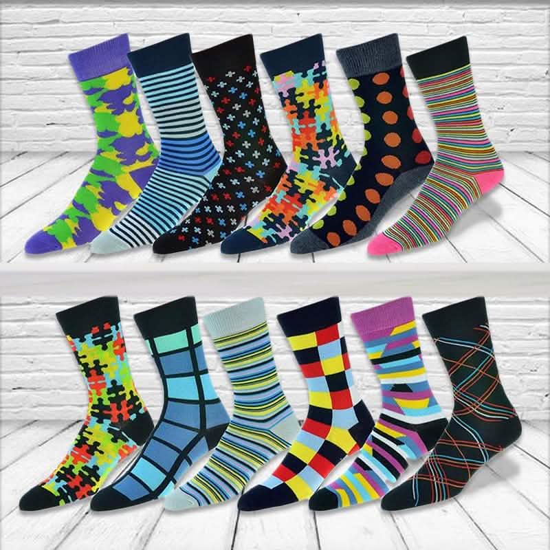 12-Pack: Cotton Fashion Patterned Men's Socks